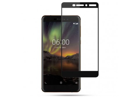Извит стъклен протектор Full Glue за Nokia 6 2018 с черна рамка