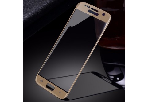 Извит стъклен протектор Full Glue за Samsung Galaxy J3 2017 със златна рамка