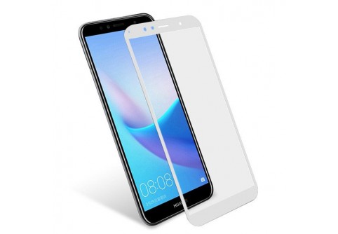 Извит стъклен протектор Full Glue за Huawei Y5 2018 с бяла рамка