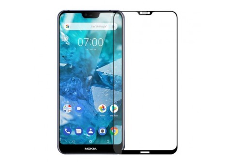 Извит стъклен протектор Full Glue за Nokia 7.1 2018 с черна рамка