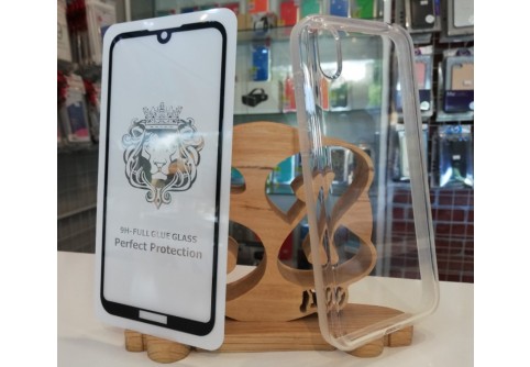 Промо пакет 5D извит стъклен протектор Full Glue + Armor Clear Case за Huawei Y5 2019