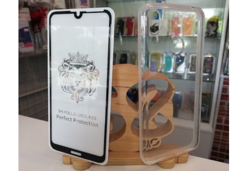 Промо пакет 5D извит стъклен протектор Full Glue + Armor Clear Case за Huawei Y7 2019