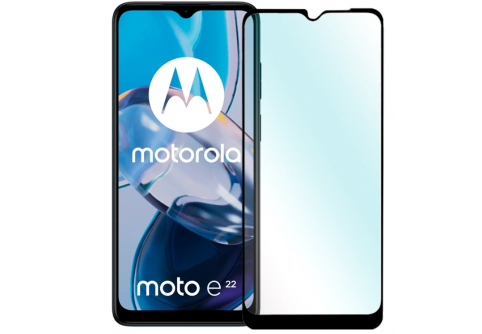 Извит стъклен протектор Full Glue за Motorola Moto E22 с черна рамка