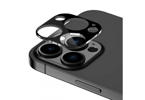 Цялостен стъклен протектор за задна камера за iPhone с 15 Pro черна рамка