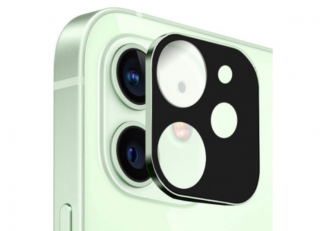 Цялостен стъклен протектор за задна камера за iPhone 12 Mini с черна рамка