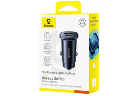 BASEUS 12V 30W, USB-A + USB-C,GoTrip DP1 /черен/
