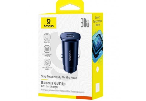 BASEUS 12V 30W, 2xUSB-C, GoTrip DP1 /черен/