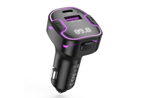 XO MP3 Wireless FM Transmitter 15.5W, QC, 3.1A, USB-A, USB-C + purple ambient light,