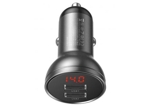 BASEUS 12V 24W, 2xUSB-A, сив