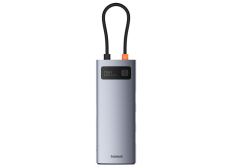 BASEUS Хъб 7-в-1 от Type-C към 3xUSB3.0, USB-C(PD) 100W, HDMI 4K/60Hz, TF/Micro SD, Metal Gleam /сив/