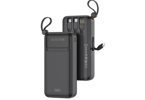 XO Power Bank 20000 mAh, 10W, Digital display + 4 вградени кабела: L +-C + Micro + А